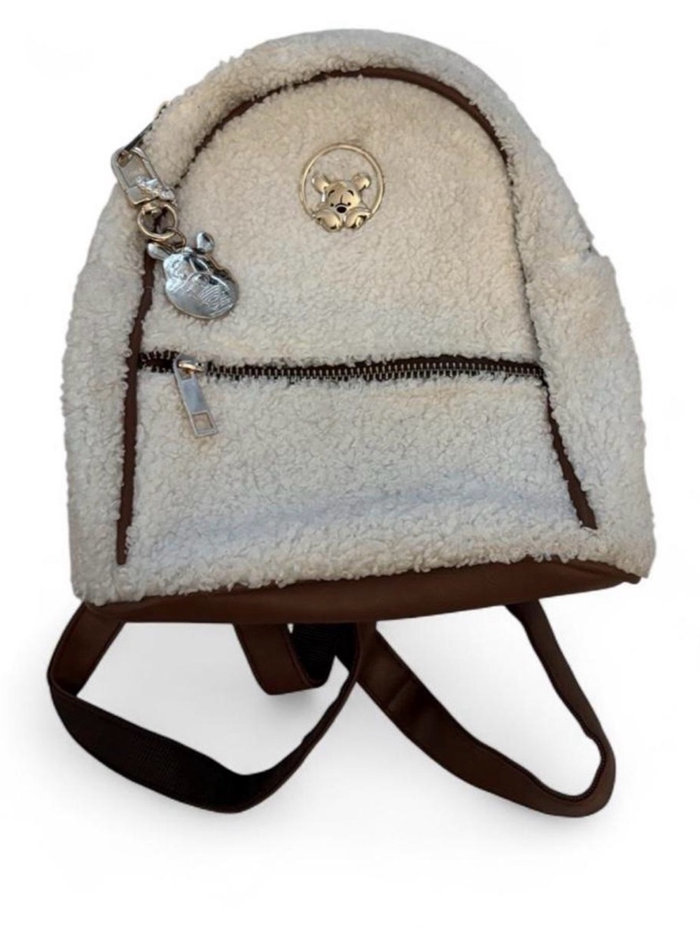 Disney Winnie the Pooh Cream Sherpa Mini Backpack with Brown Trim